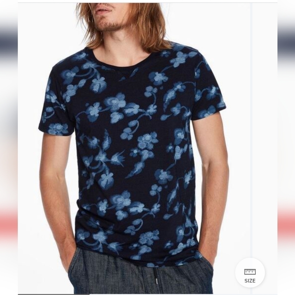 Scotch & Soda Amsterdam Blauw men's Floral Print Crew-Neck T-shirt size M